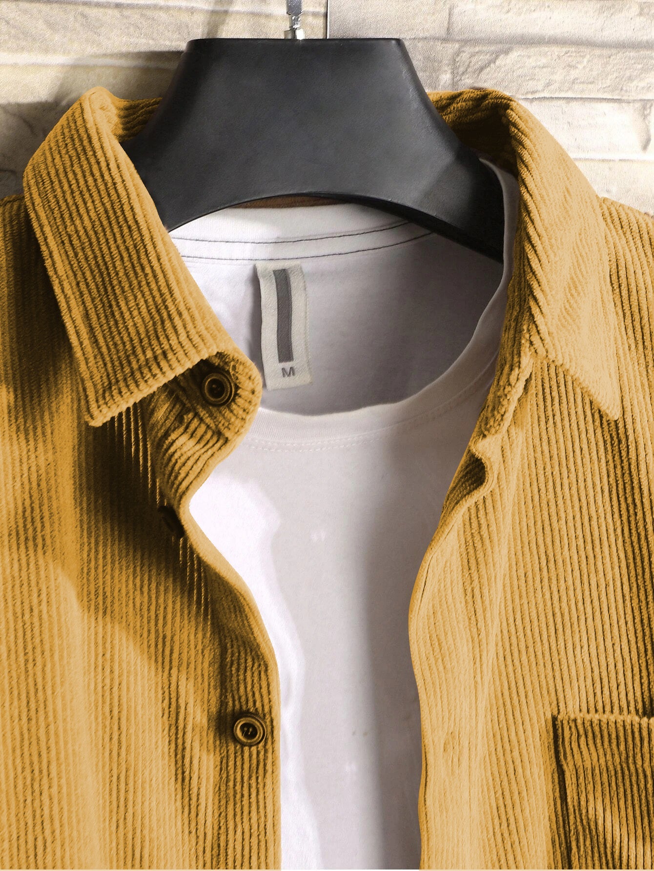 Gossamer Yellow  Men Corduroy Solid Shirt With Pocket