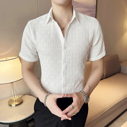 Snow White Textured Regular Fit Shirt with Short Sleeves