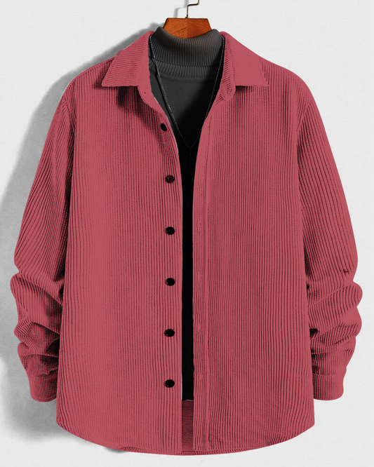 Flameboyant Pink Men Corduroy Solid Shirt