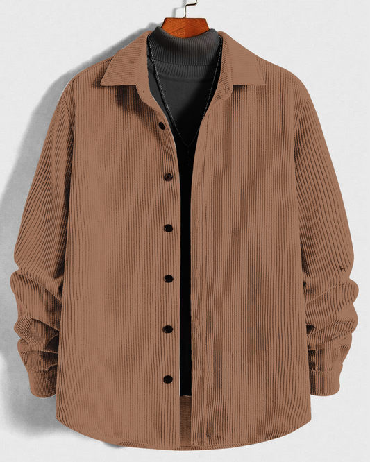 Fantabulous Brown Men Corduroy Solid Shirt