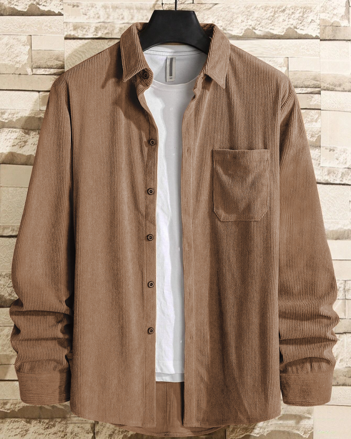 Marvellous Brown Men Corduroy Solid Shirt With Pocket