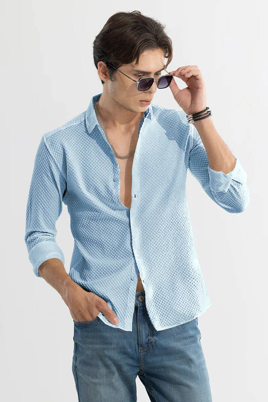 Sky Textured Cottan  Fabric Premium Shirt For Man