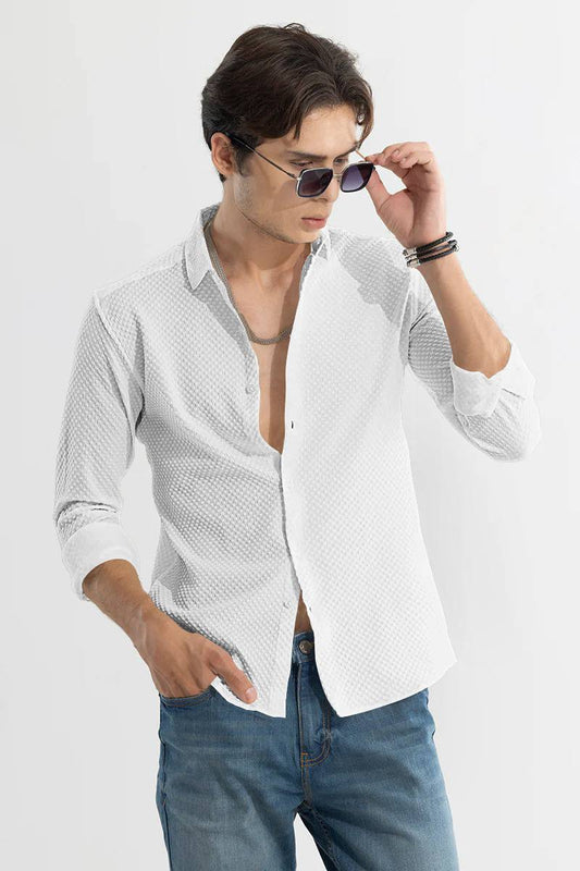 White Textured Cottan  Fabric Premium Shirt For Man