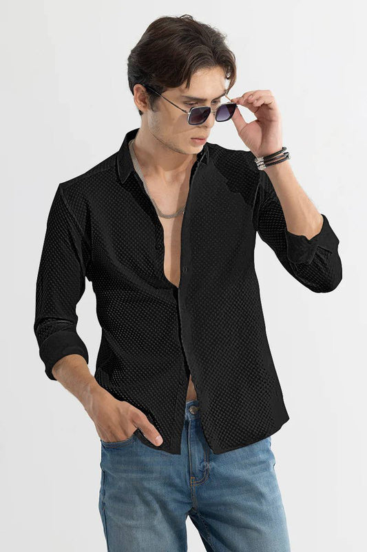 Black Textured Cottan  Fabric Premium Shirt For Man.